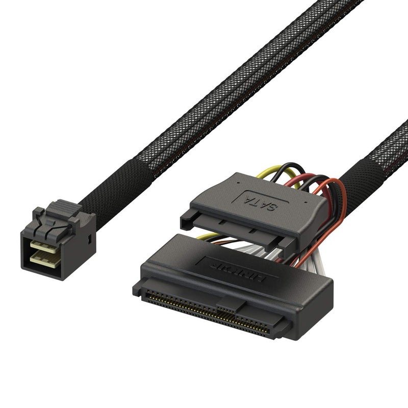 LINKUP - Internal 16G U.2 Cable (85Î© 85ohm PCIe Gen 4 Mini SAS HD to U.2/SFF-8643 to SFF-8639 Cable) with SATA Power - 0.6 Meters/2 feet - Image 1